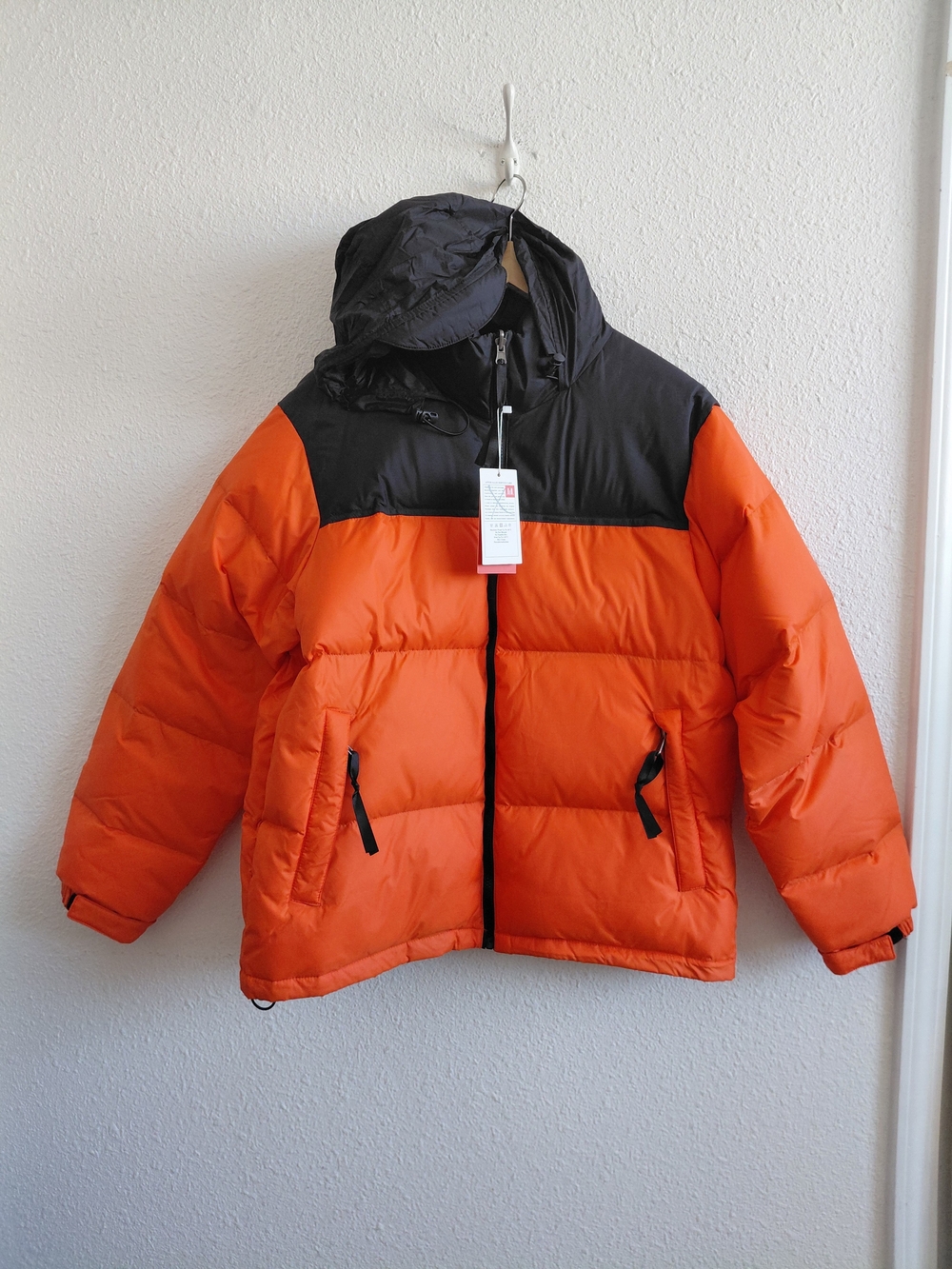 Nwt Mens Puffer Outdoor Down/feather Jacket Hoodeed Orange /black
